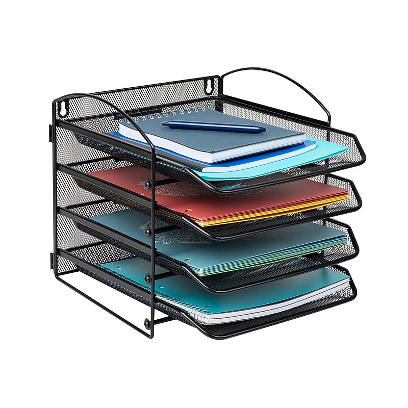 Mind Reader 4-Pocket Metal Mesh Mountable Wall File, Letter Size, Black (4THANG-BLK) image 1