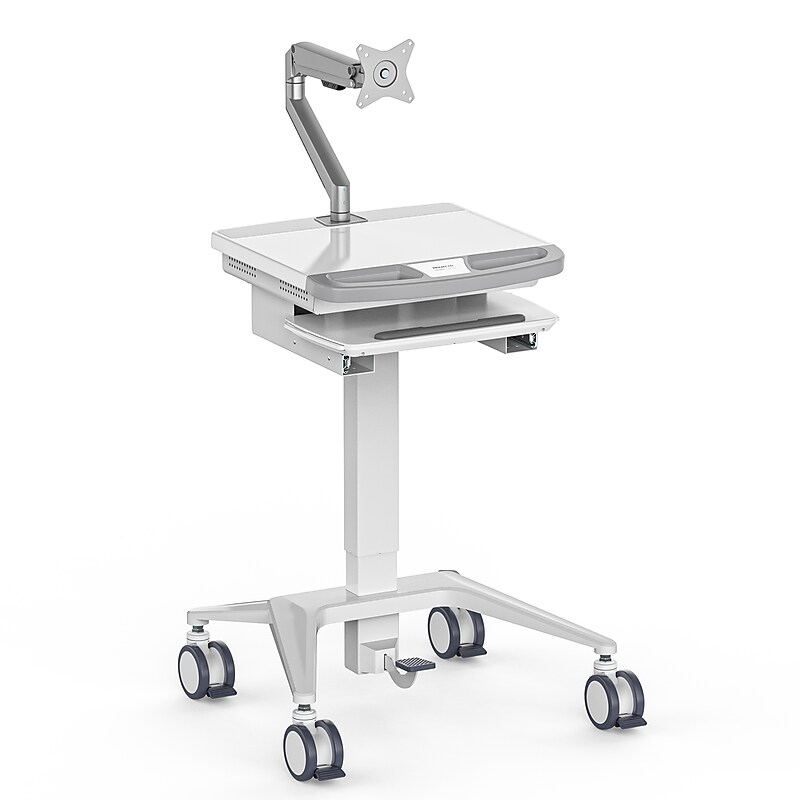 Mount-It! MedHub Mobile Medical Cart Workstation with Spring Arm Monitor Mount and Locking Caster Wheels, White/Grey (MI-16016) image 1