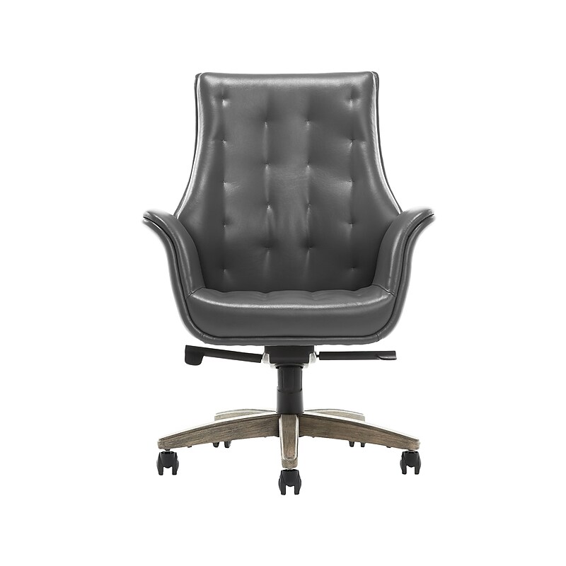 Thomasville Furniture Brooks Ergonomic Bonded Leather Swivel Executive Chair, Gray (51493-GRY) image 1