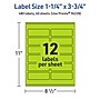 Avery Printable Rectangle Multipurpose Labels, 1.25" x 3.75", Bright Green, 480/Pack (94228)~#|#~D81B03F9-6F3C-4FD1-A47EE4B9770093C7_sc7