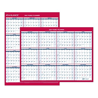 2024 AT-A-GLANCE 16" x 12" Yearly Wet-Erase Wall Calendar, Reversible, Red (PM330B-28-24)