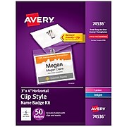 Avery Clip On ID Badge Holder, Clear with White Inserts, 50/Box (74536)