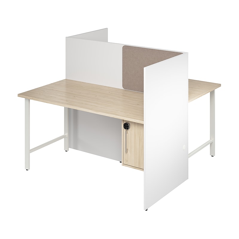 Bush Business Furniture Hustle 60"W 2 Person Back to Back Cubicle Panel Workstation, White/Natural Elm (HUS032WHNE) image 1