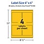 Avery Laser/Inkjet Square Multipurpose Labels, 4" x 4", Bright Yellow, 80/Pack (94100)~#|#~D83D98D6-B4AB-44EC-ACED8EF8AD375A9B_sc7