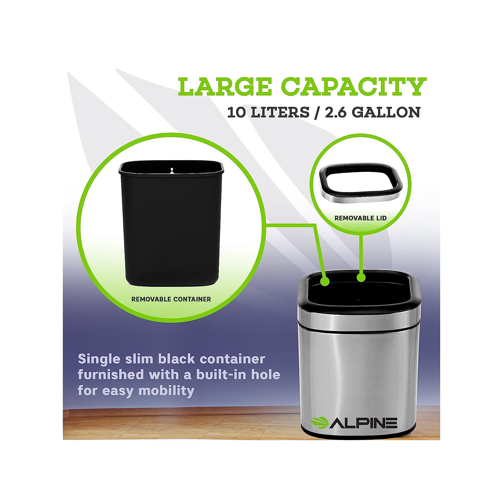 Alpine Industries Stainless Steel Trash Can with Lid and Liner, 5.2 Gallon, 2/Pack (ALP470-10L-2PK) Sansujyuku sansujyuku.com