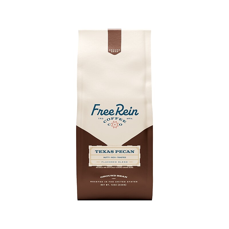 Free Rein Texas Pecan Ground Coffee Packet, Medium Roast, 12 oz. (810138360194) image 1
