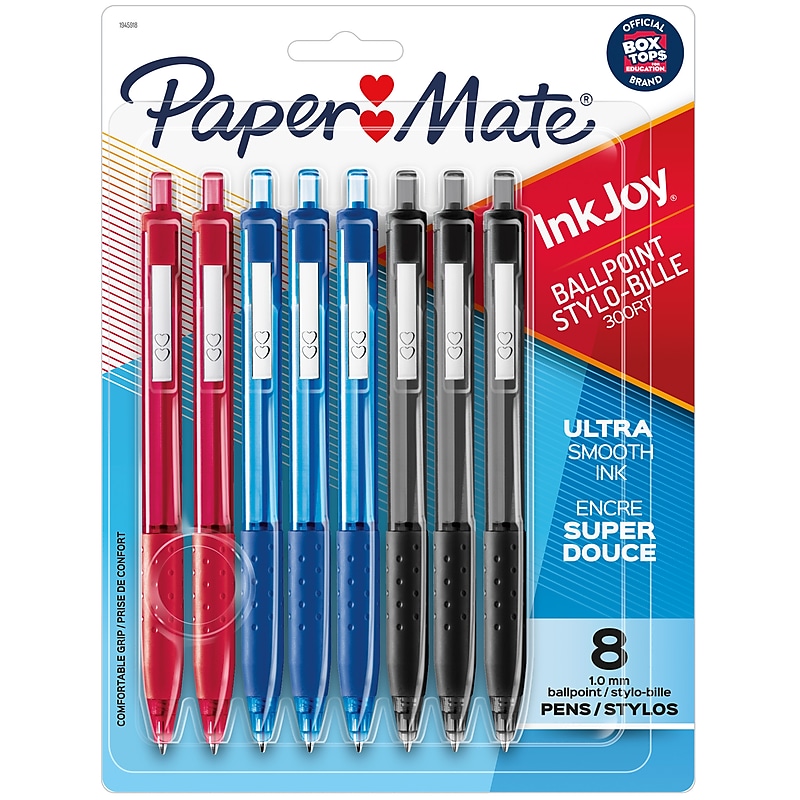 Paper Mate InkJoy Retractable Ballpoint Pen, Medium Point, 1.0mm, Assorted Ink, 8/Pack (1945918) image 1