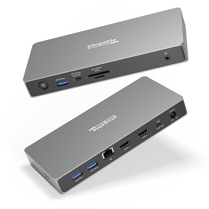 Plugable Dual Monitor USB4 Docking Station, 100W, Silver (UD-4VPD) image 1