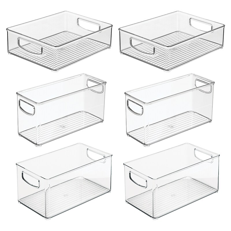 iDESIGN Assorted Stackable Plastic Storage Bin with Handles, Clear, 6/Pack (95583N) image 1