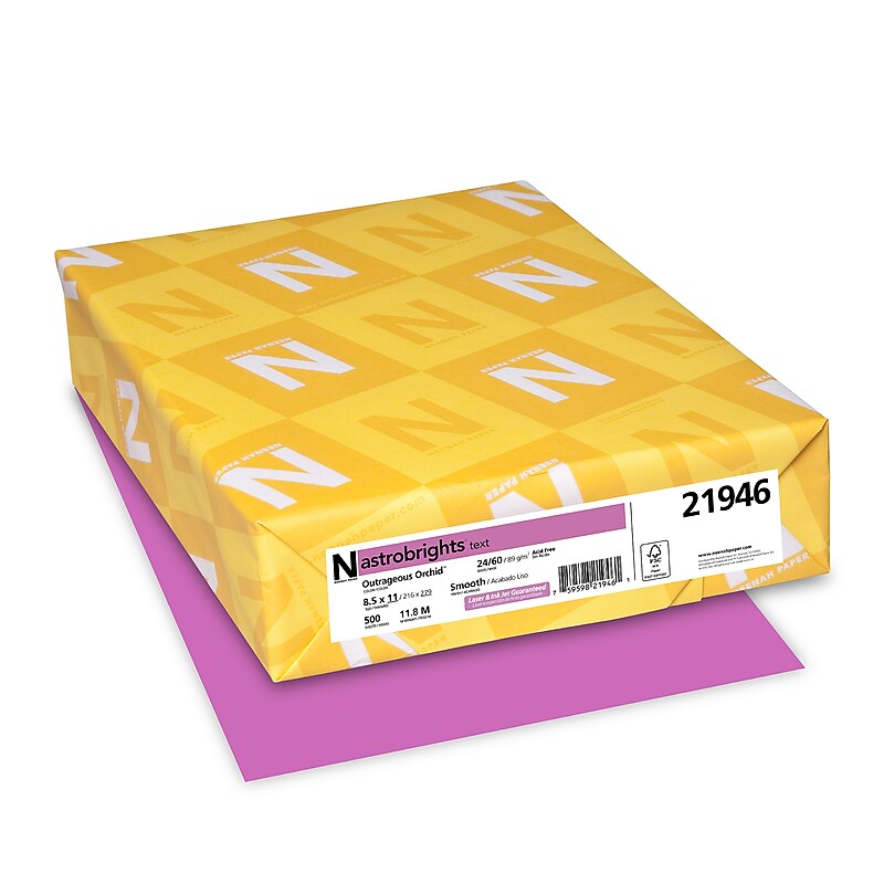 Astrobrights 24 lb. Cardstock Paper, 8.5" x 11", Outrageous Orchid, 500 Sheets/Ream (21946CT) image 1