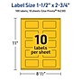 Avery Laser/Inkjet Rectangle Multipurpose Labels, 1.5" x 2.75", Bright Yellow, 100/Pack (94230)~#|#~D87CC8BB-2712-418D-879DC612BF4BFA8D_sc7