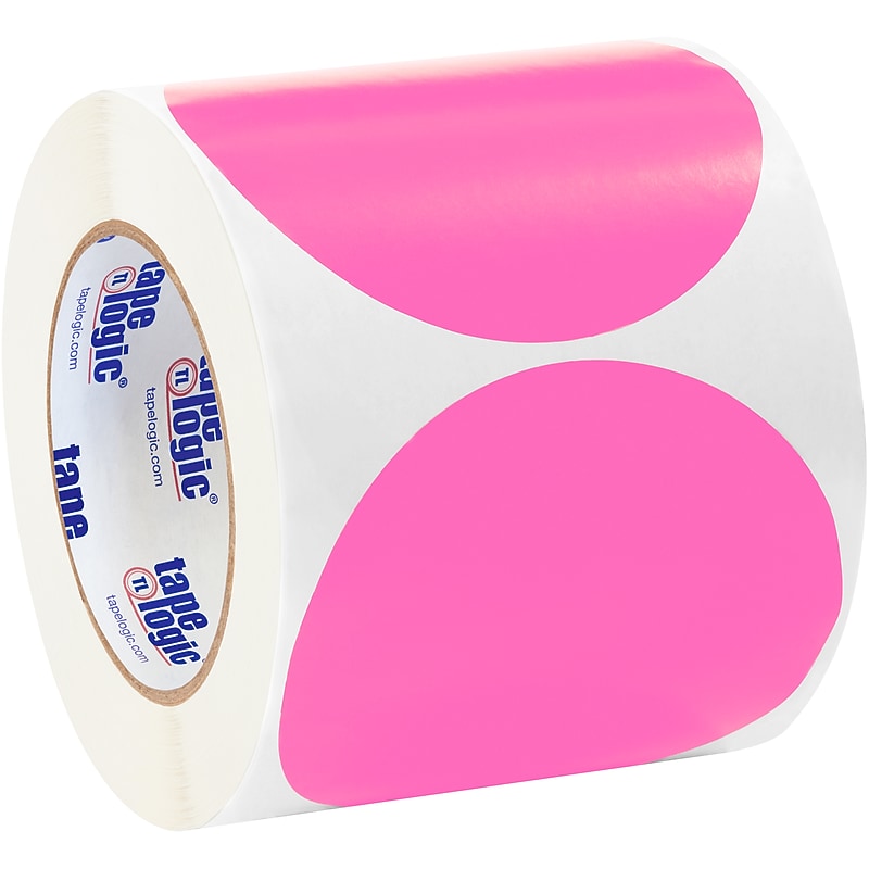 Tape Logic 4" Circle Inventory Label, Fluorescent Pink, 500/Roll (DL615K) image 1