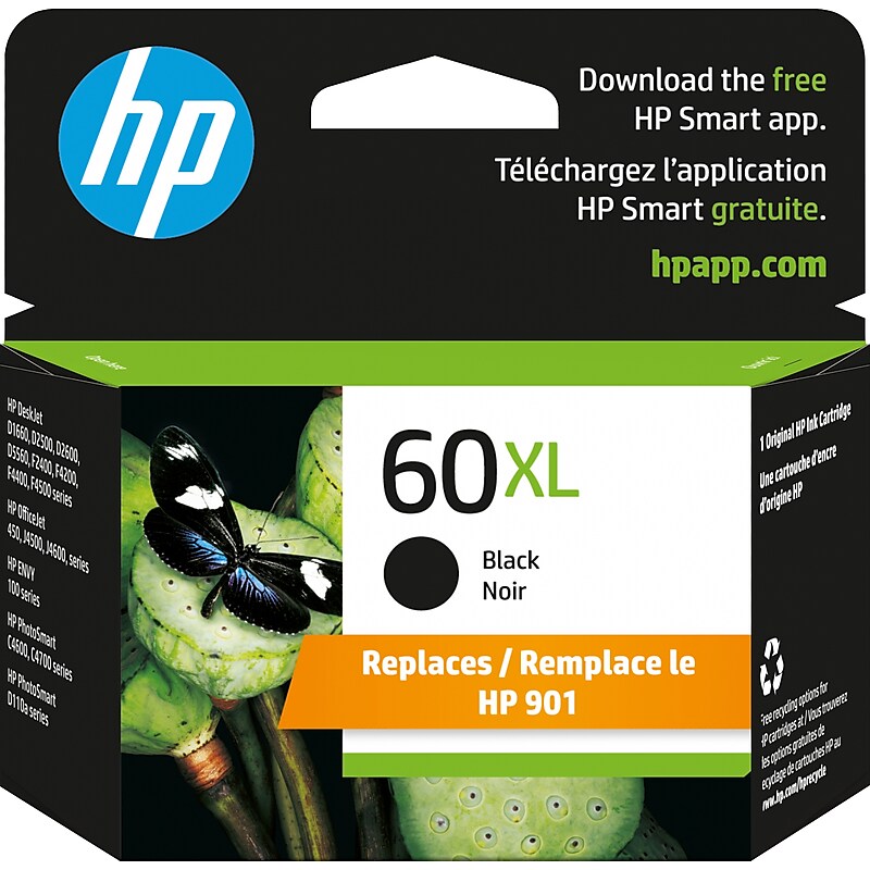HP 60XL Black High Yield Ink Cartridge, Prints Up to 600 Pages (CC641WN#140) image 1
