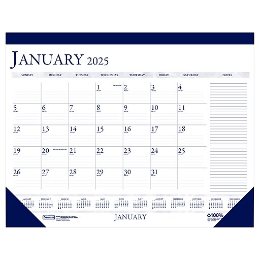 2025 House of Doolittle 22" x 17" Monthly Desk Pad Calendar, White/Blue
