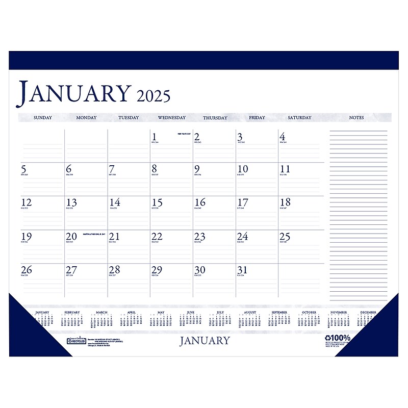 2025 House of Doolittle 22" x 17" Monthly Desk Pad Calendar, White/Blue (164-25) image 1
