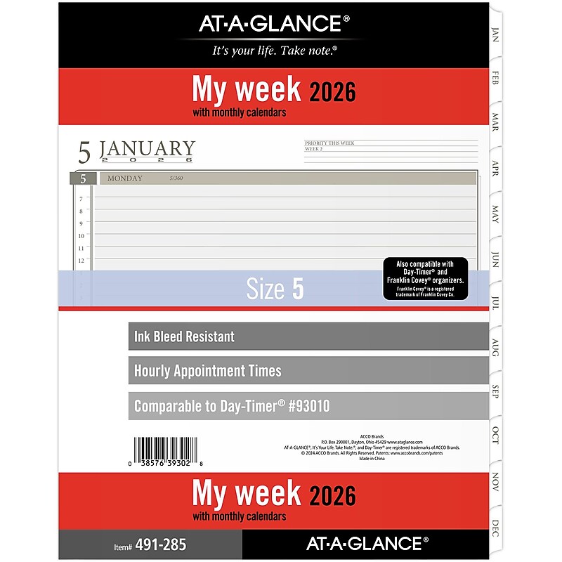 2026 AT-A-GLANCE 11" x 8.5" Weekly & Monthly Planner Refill Pages, White/Brown (491-285-26) image 1