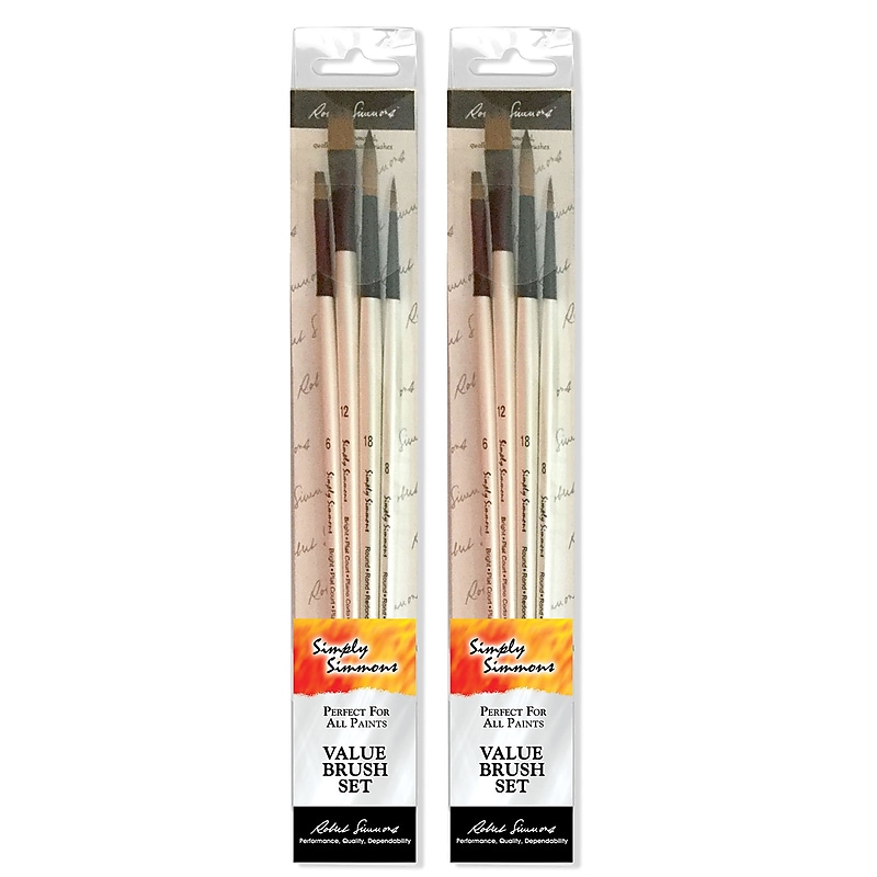 Daler-Rowney Simply Simmons Long Handle Oil and Acrylic Synthetic Brush Set, 4/Set, 2 Sets/Bundle (DRWD255410001-2) image 1