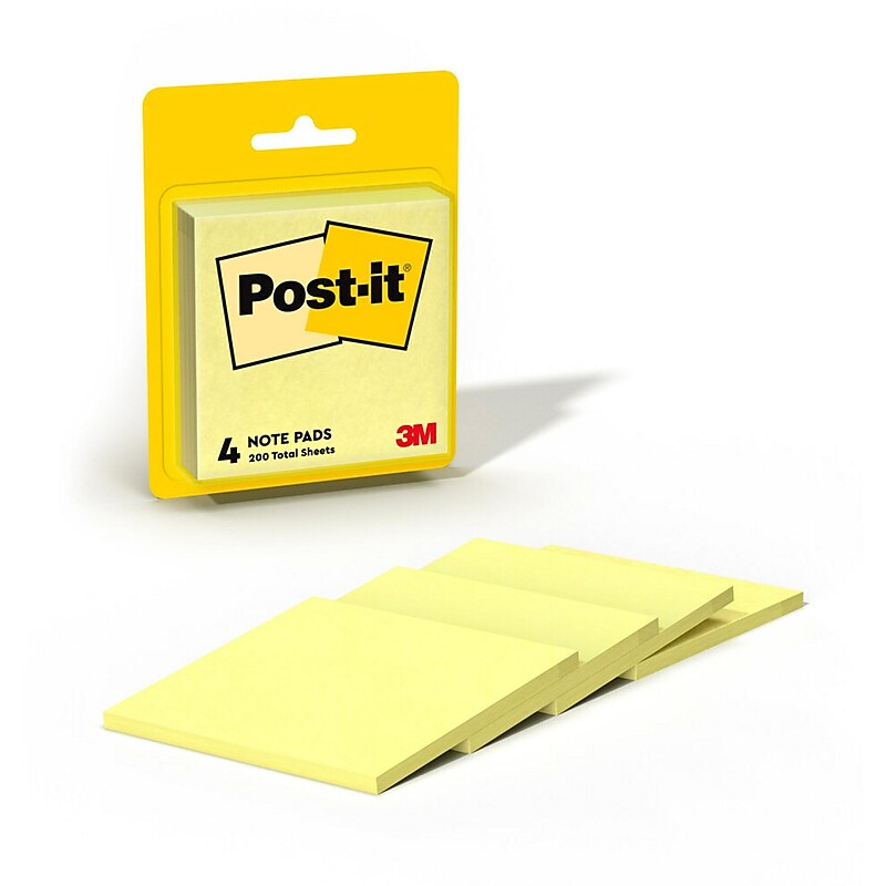 Post-it Notes, 3" x 3", Canary Collection, 50 Sheet/Pad, 4 Pads/Pack (5400) image 1
