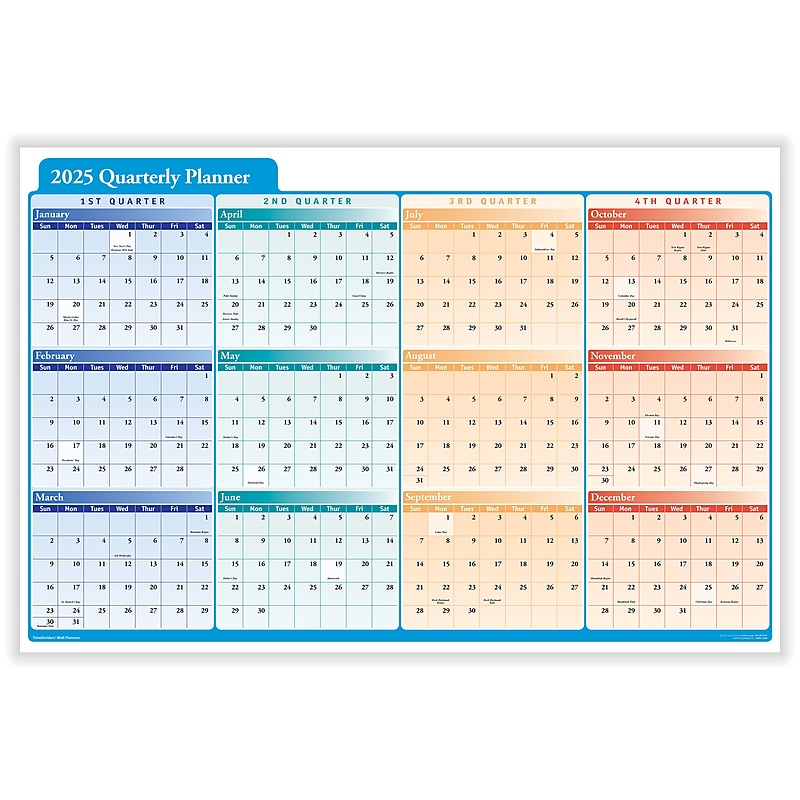 2025 ComplyRight Quarterly Planner 36" x 24" Yearly Dry Erase Wall Calendar, Red/Blue/Orange (J0061) image 1