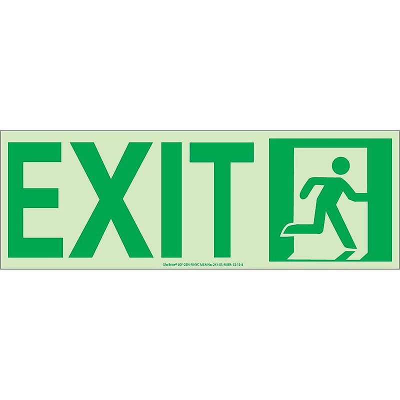 NYC Door Mount Exit Sign, Right, 4.5X13, Flex, 7550 Glo Brite, MEA Approved image 1