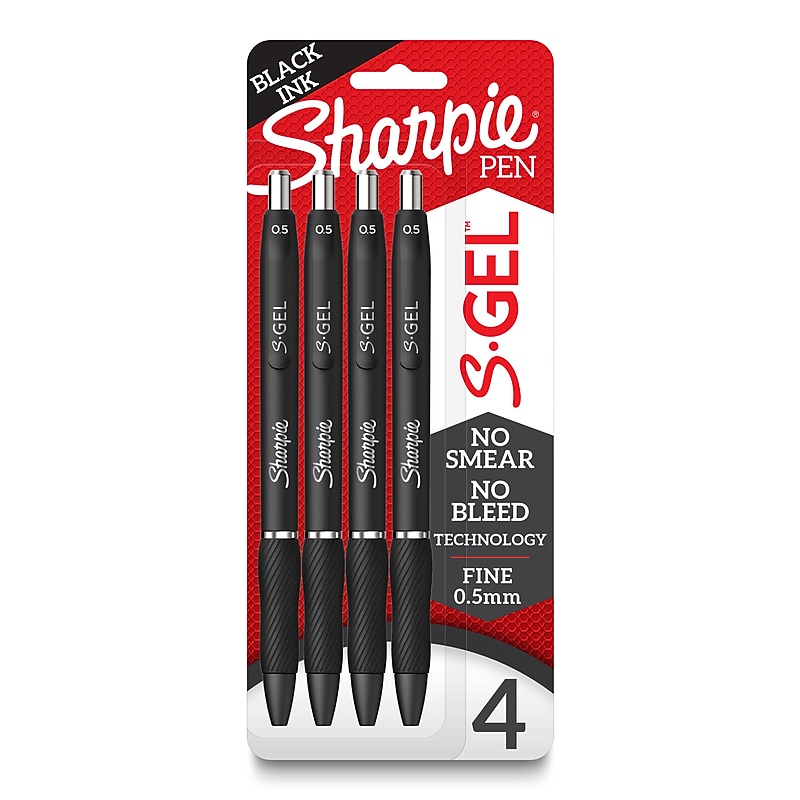 Sharpie S-Gel Retractable Gel Pen, Fine Point, 0.5mm, Black Ink, 4/Pack (2096140) image 1