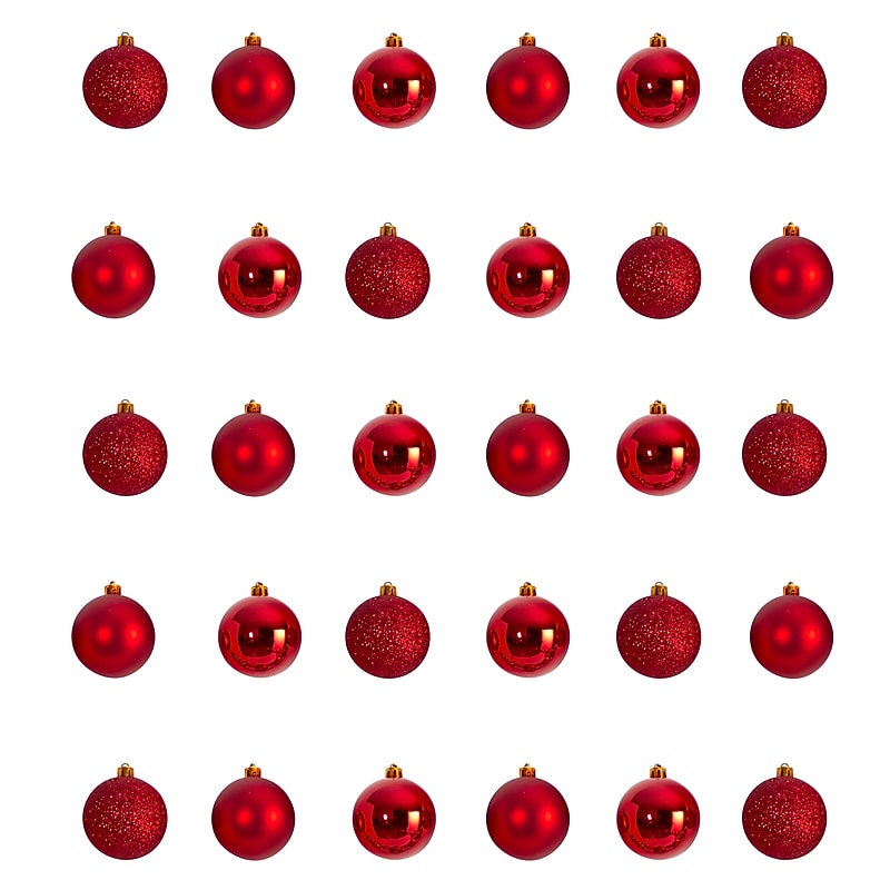Nearly Natural Holiday Christmas Red Shatterproof Ornament Set, 2.5", 30/Set (D1055-RD) image 1
