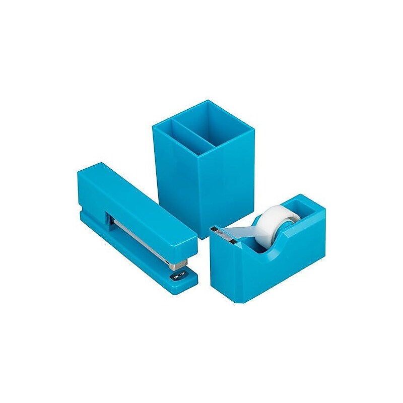 JAM PAPER Desk Trio Pack, Blue, Stapler, Tape Dispenser & Pen Holder, 3/Pack (337841bus) image 1