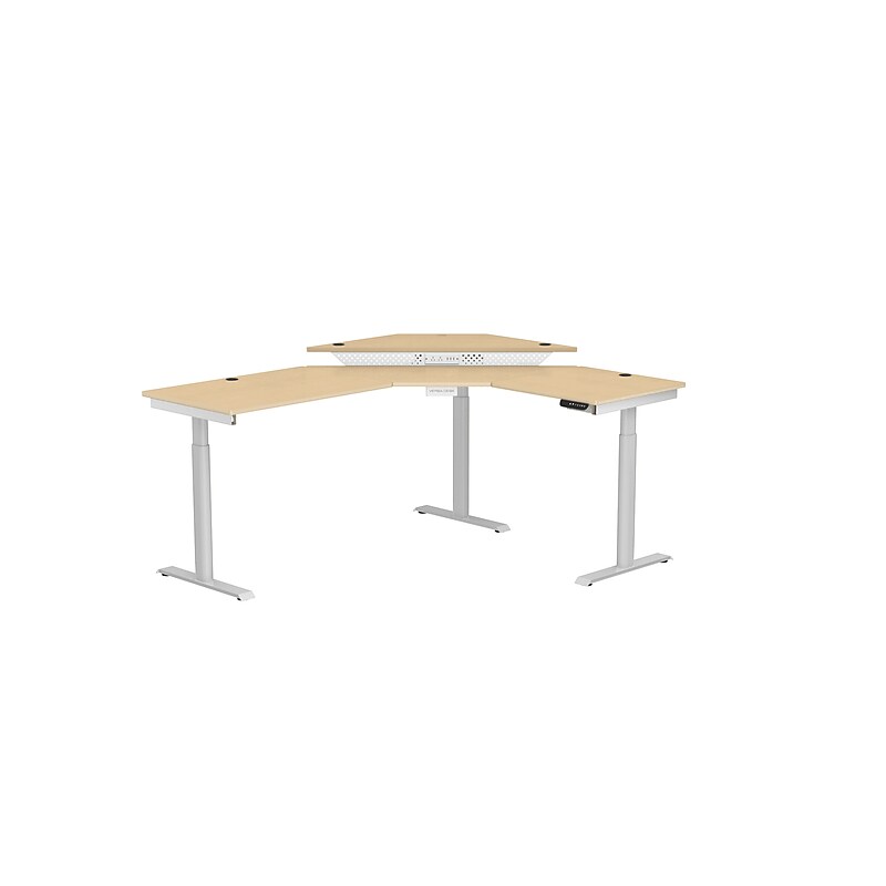 VersaDesk PowerLift 60"W Electric Corner Adjustable Standing Desk, Maple/White (PLCSD7260-WM-APP) image 1
