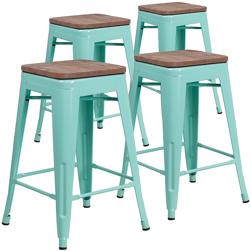Flash Furniture Shania Industrial Metal Counter Height Stool without Back, Mint Green, 4-Pieces/Pack (4ETBT350324MNTW) image 1