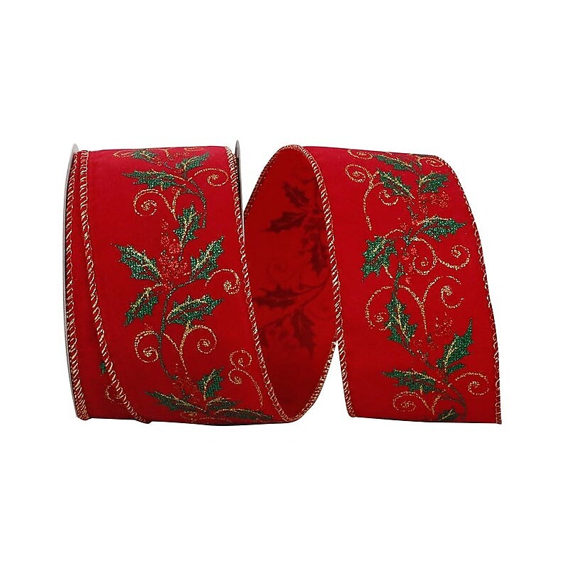 JAM Paper Ribbon, Red/Glitter Holly (52640348497) image 1