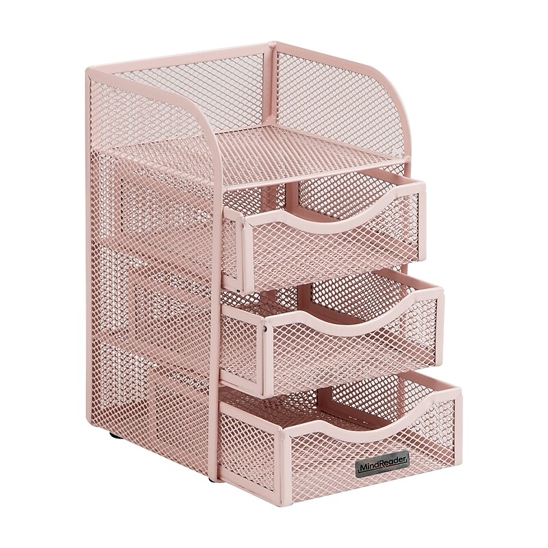 Mind Reader 4-Compartment Metal Desk Organizer, Pink (MESHMINI-PNK) image 1