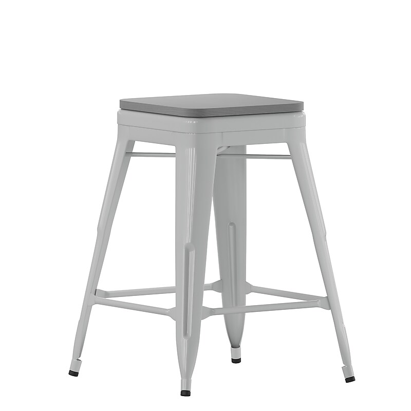 Flash Furniture Cierra Industrial Metal Counter Height Stools without Back, Silver/Gray, 4-Pieces/Pack (4ET32024SVRPL2G) image 1