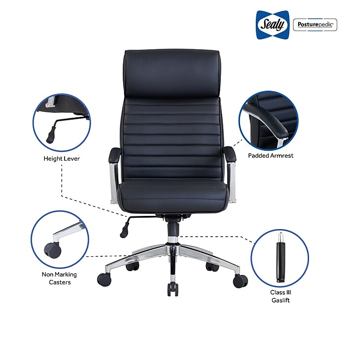 Sealy Newton Ergonomic Faux Leather Swivel Executive Chair, Black