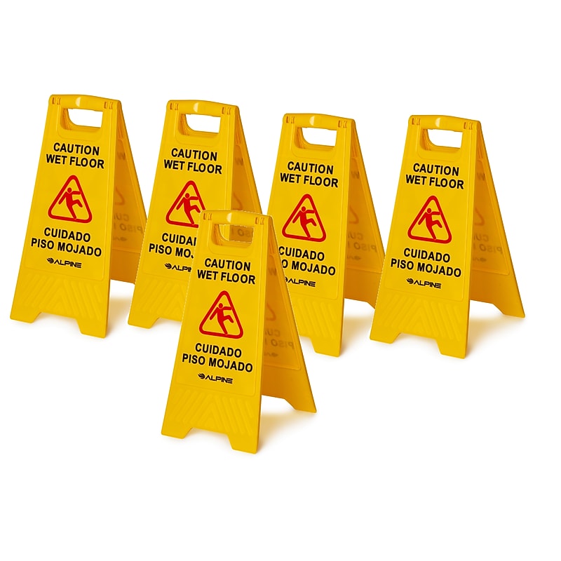 Alpine Industries Wet Floor Sign, 24"H, Yellow, 5/Pack (499-5pk) image 1