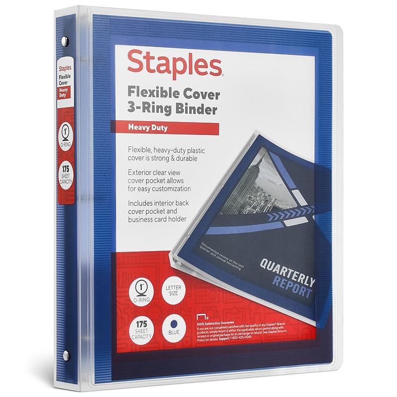 Staples Heavy Duty 1" 3-Ring Flexible Poly Binders, Blue (ST62613) image 1