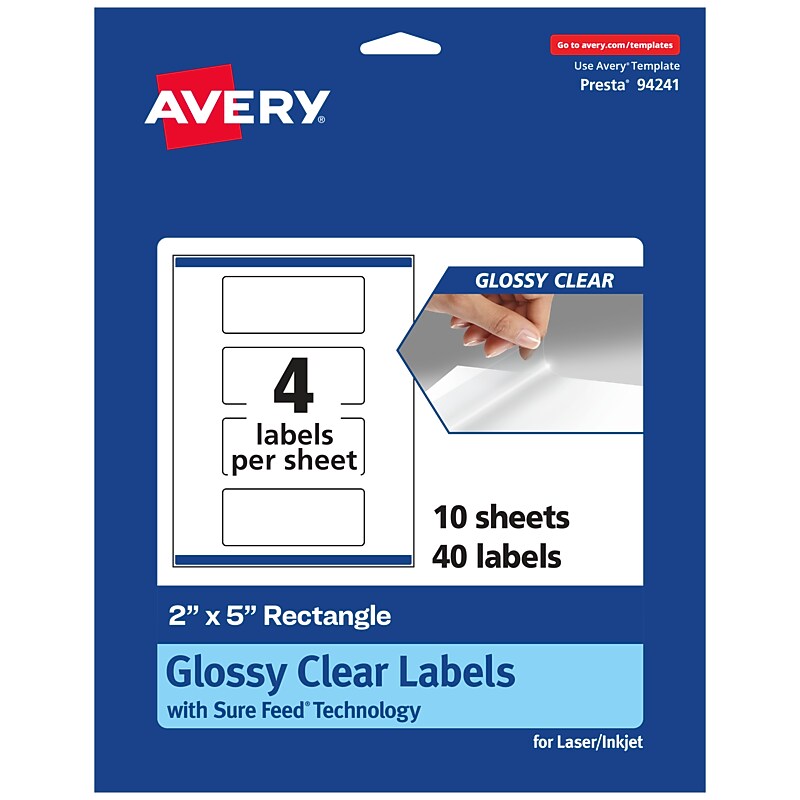 Avery Laser/Inkjet Multipurpose Labels, 5" x ", Glossy Clear, 40/Pack (94241) image 1