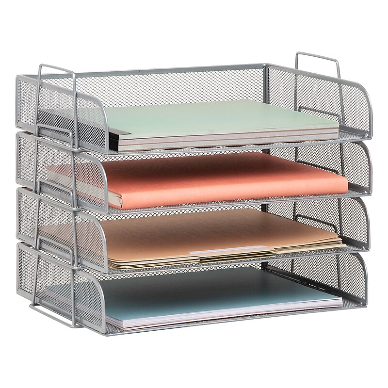 Mind Reader Metal Side Loading Stackable Letter Tray, Silver (DSTACK4-SIL) image 1