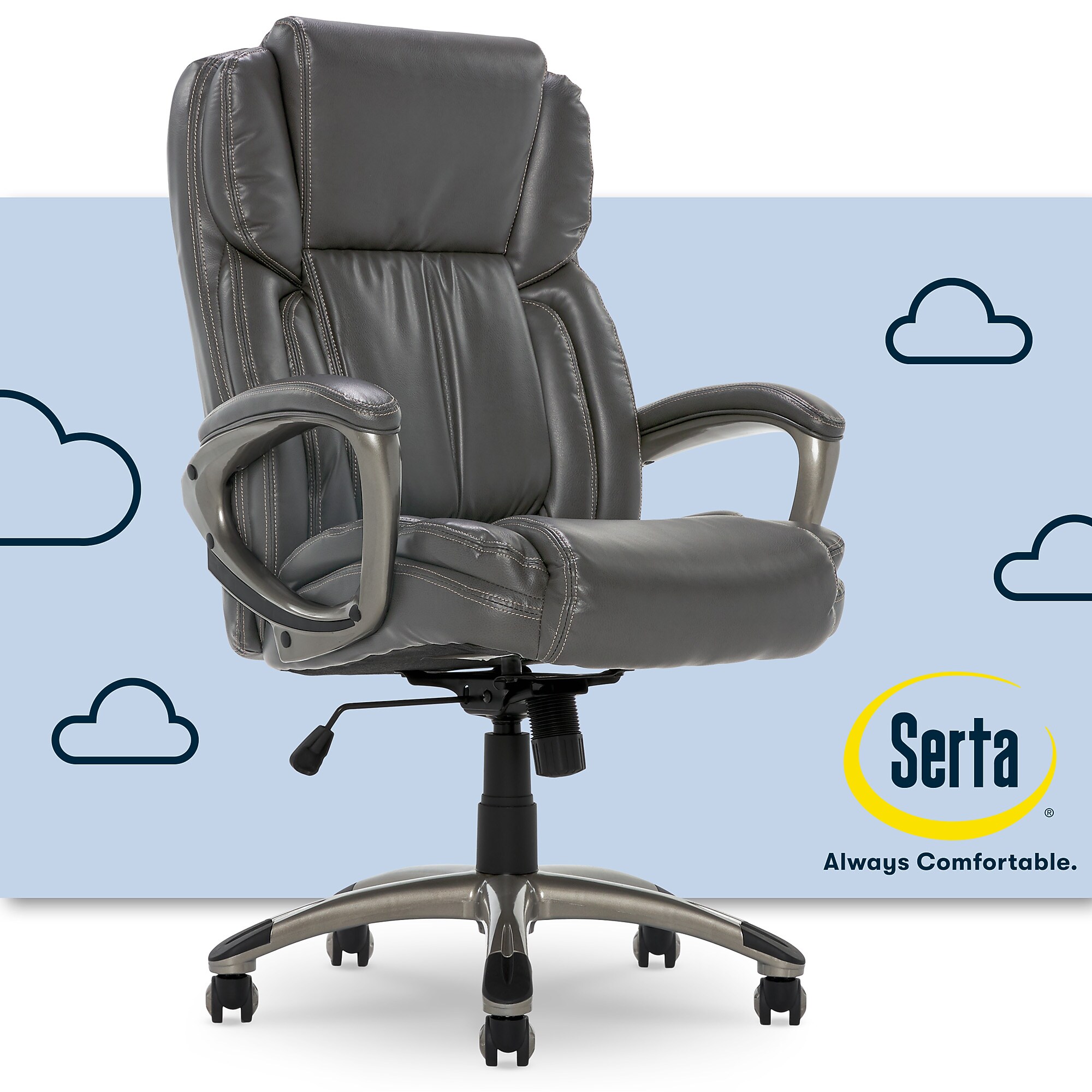 Serta Garret Ergonomic Bonded Leather Swivel Executive Chair, Harvard Gray (CHR200113) Sansujyuku sansujyuku.com