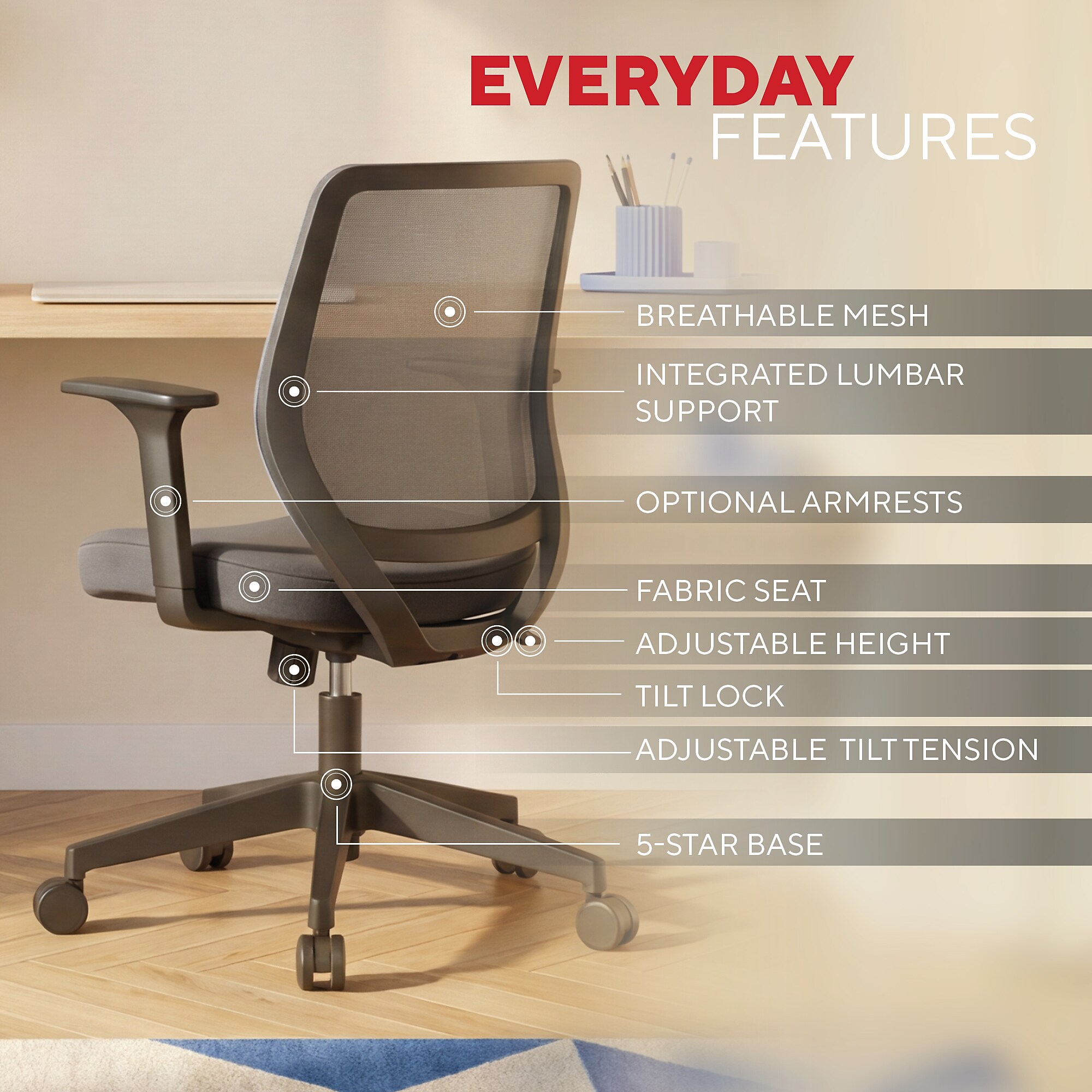 Staples Ergonomic Task Chair, Mesh, Ergonomic, Adjustable Height, Swivel Sansujyuku sansujyuku.com