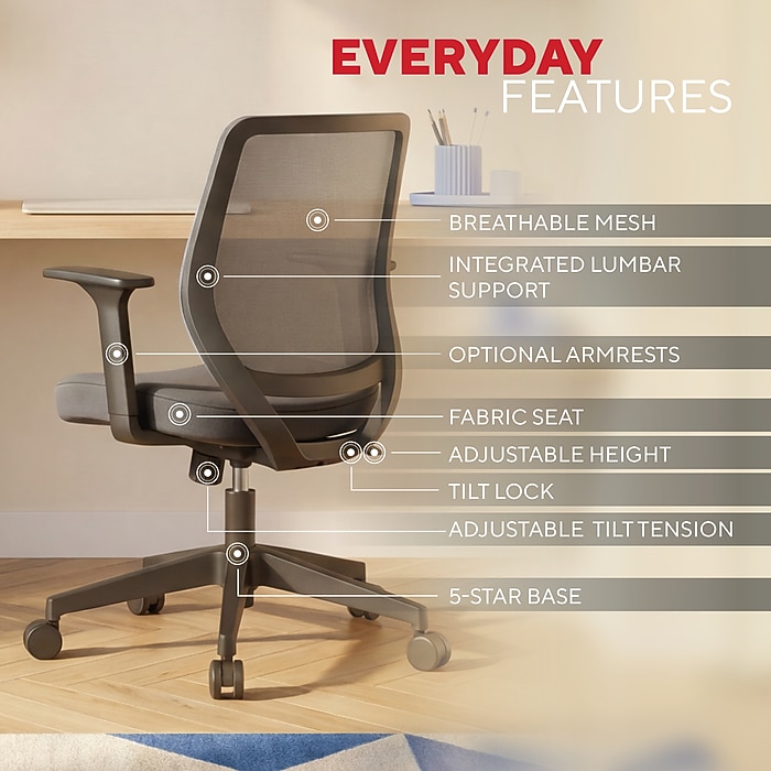 Staples Essentials Ergonomic Fabric Swivel Task Chair, Black