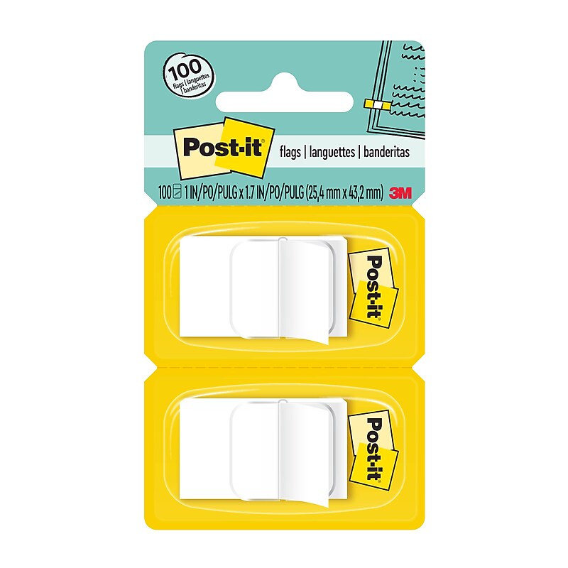 Post-it Flags, 1", White, 2 Pads of 50, 100 Flags/Pack (680-WE2) image 1