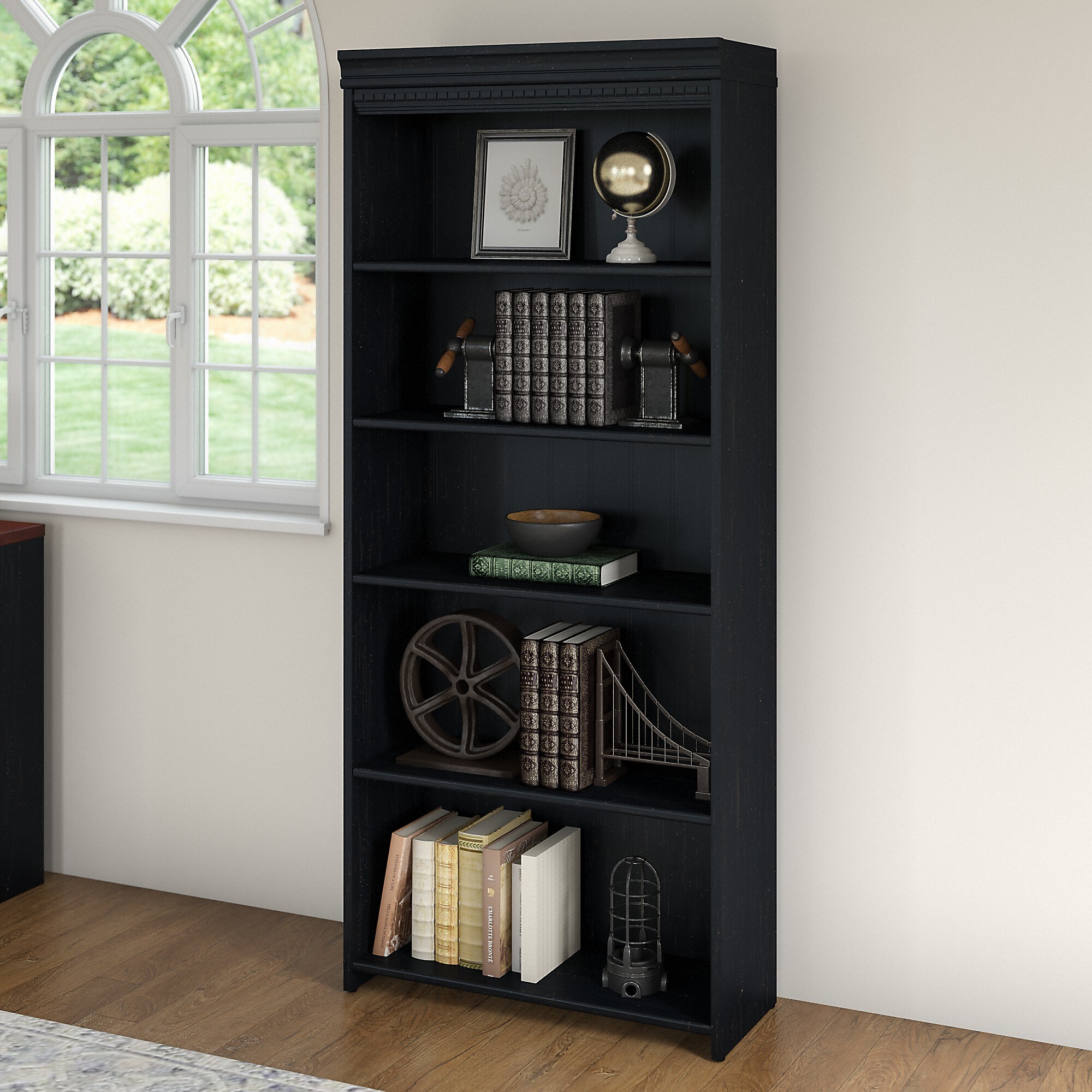Bush Furniture Fairview Collection 69″H 5-Shelf Bookcase with Adjustable Shelves, Antique Black Laminated Wood (WC53965-03) Sansujyuku sansujyuku.com