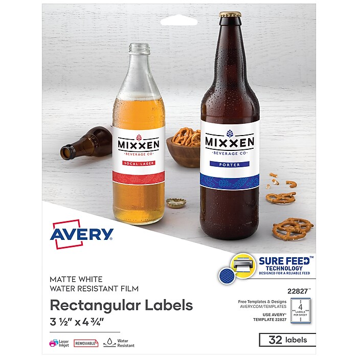 Avery Sure Feed Laser/Inkjet Durable Print-to-the-Edge Labels, 3.5