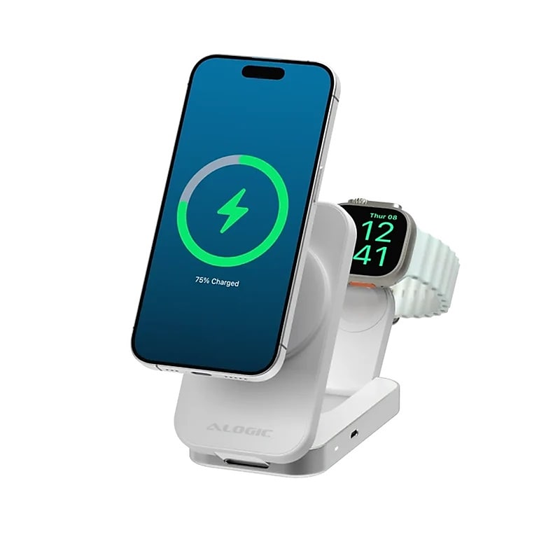 Alogic Flip 2-in-1 Qi2 Wireless Charging Stand, White (AL21WCFL-WH) image 1