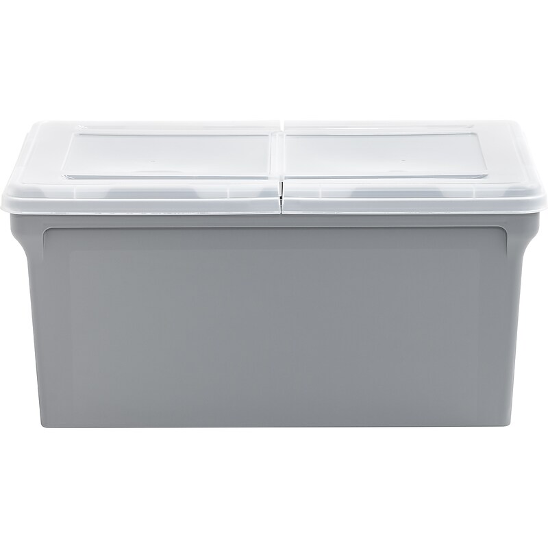Iris Plastic File Box with Split Lid, Letter Size, Gray/Translucent White (500228) image 1