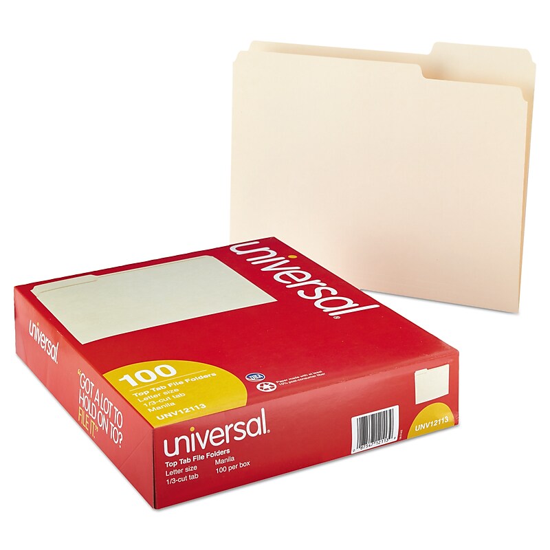 Universal Top Tab File Folders, 1 Tab, Letter Size, Manila, 100/Box (UNV12113) image 1