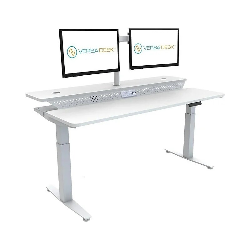 VersaDesk PowerLift Split-Level 72"W Electric Rectangular Adjustable Standing Desk, White (PL2SD7230-WW) image 1