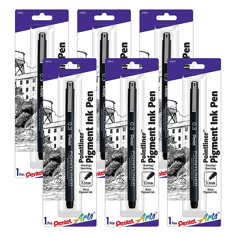 Pentel Arts Pointliner Pen, Black Pigment Ink, 6/Pack (PTAS20P3BPA-6) image 1