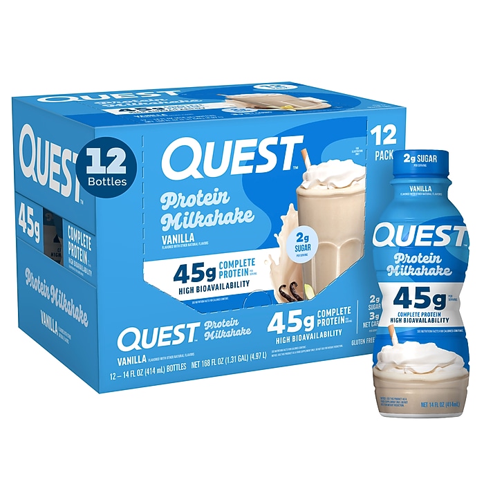 Quest Vanilla Protein Milkshake, 14 oz., 12 Bottles/Carton