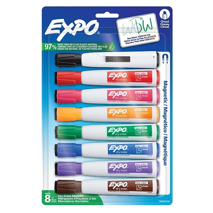 ポテコ Expo Magnetic Dry Erase Markers, Chisel Tip, Assorted Colors, 8